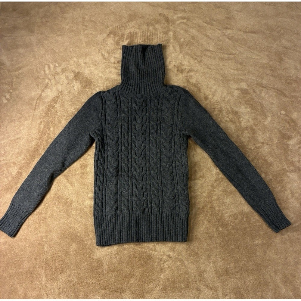 Womens Sweater Small Charcoal Gray Cable Knit Turtleneck Ribbed Rory Gilmore Era